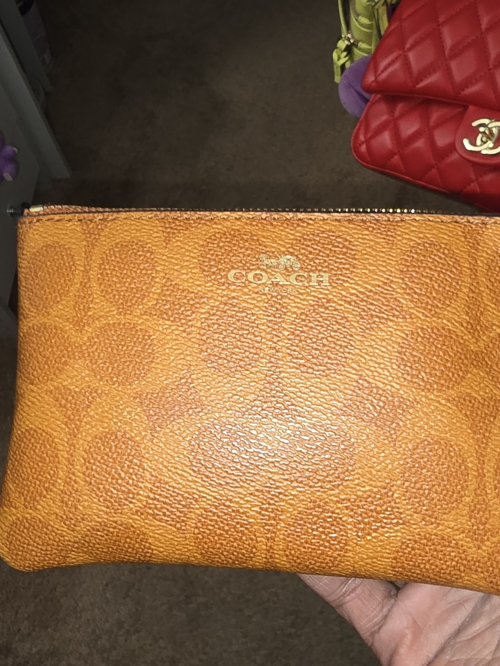 COACH Signature Zip Pouch in Caramel Tan